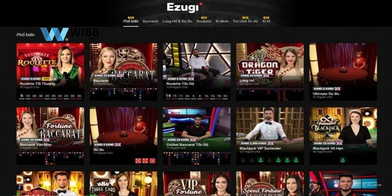 Đa dạng nhiều thể loại cá cược tại sảnh EZUGI Casino tại Wi88